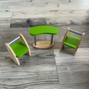 Modern wooden dollhouse play furniture set 2-chairs and table green